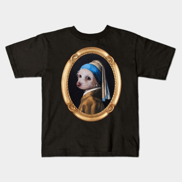 The Dog With the Pearl Earring (Gold Frame) Kids T-Shirt by DaleSizer